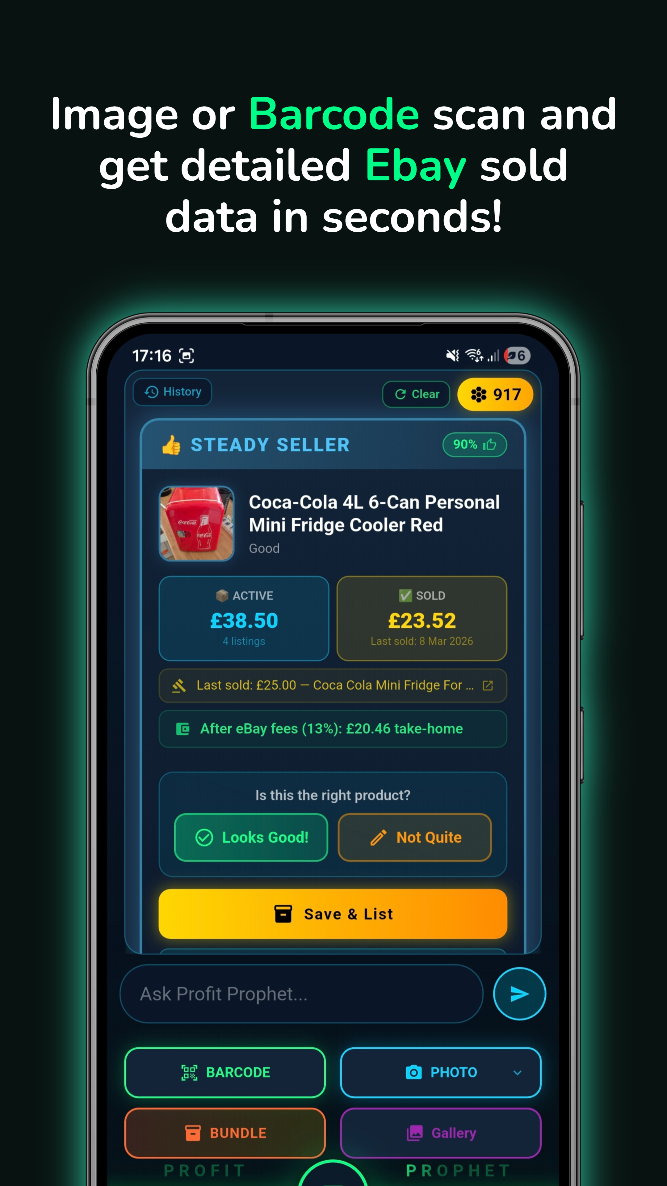 Scan results with eBay sold prices